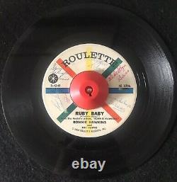 AUTOGRAPHED Ronnie Hawkins & The Hawks'Ruby Baby' Roulette 45 THE BAND 1960-61