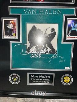 Eddie Van Halen David Lee Roth autographed album vinyl LP framed guitar JSA COA