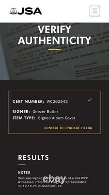 Geezer Butler Signed Black Sabbath Paranoid Vinyl LP Album Gatefold JSA COA