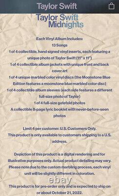 Taylor Swift HAND SIGNED AUTOGRAPHED Photo + Midnights Moonstone Blue Vinyl LP
