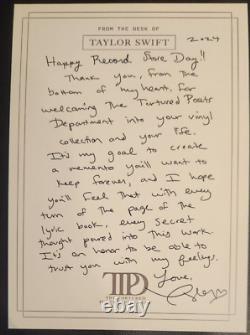 Taylor Swift TTPD Vinyl The Manuscript with HEART SIGNED Photo + SIGNED RSD NOTE
