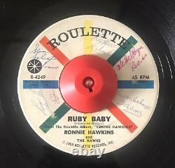 Autographe Ronnie Hawkins & La Roulette Du Bébé Ruby Des Hawks 45 La Bande 1960-61