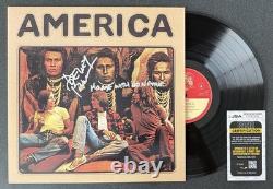 DEWEY BUNNELL SIGNÉ ALBUM VINYLE LP ÉPONYME D’AMERICA AVEC INSCRIPTION LYRIQUE JSA