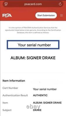 Drake PSA/DNA Vinyle Scorpion Autographié Authentifié Take Care Ice Man OVO