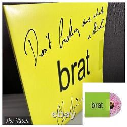 EN MAINS & SIGNÉ! Charli XCX Brat VINYLE ROSE TRANSPARENT AVEC PAROLES ÉCRITES