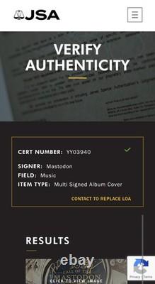 Mastodon SIGNÉ Appel Du Mastodon 12 Vinyle Jaune Album Brent Hinds JSA COA