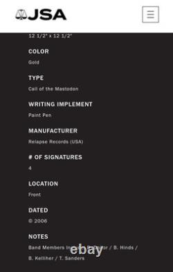 Mastodon SIGNÉ Appel Du Mastodon 12 Vinyle Jaune Album Brent Hinds JSA COA