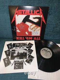 Metallica Kill Em All Autographié Par 3 Album Lp Couverture Vinyle Garantie 100%