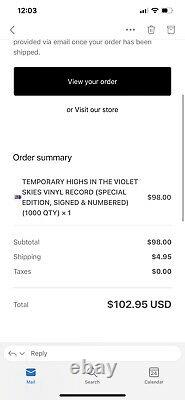 Signed Snoh Aalegra Temporary Highs In The Violet Skies Purple Vinyl Le Preorder