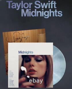 Taylor Swift Hand Signed Autographed Photo + Midnights Blue Vinyl Lp En Pierre De Lune